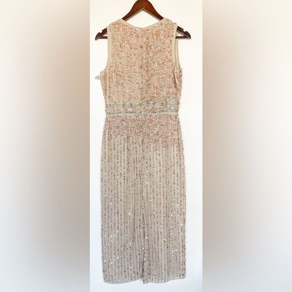 $398 Mac Duggal 10509 Midi Sheath SequinCocktail Dress in Nude 214/090 - Picture 3 of 15